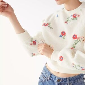 Urban Outfitters Fleece Sherpa Embroided Floral Sweater